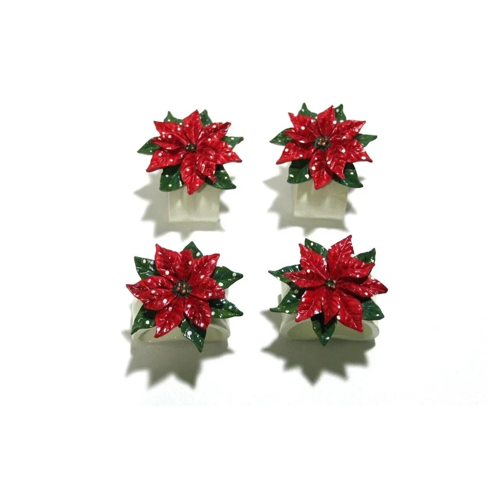 Target Home Poinsettia Napkin Rings Boxed 2002 Ceramic Christmas Set of …